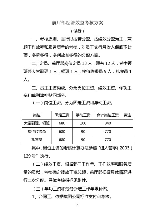 关于对前厅部进行效益考核的方案