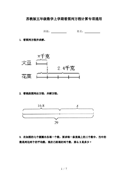 苏教版五年级数学上学期看图列方程计算专项通用