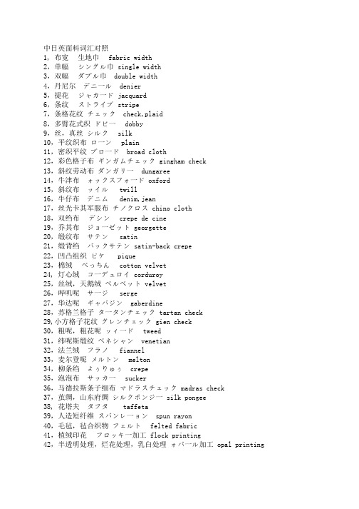 中英日语三语布料名称总列表 面料日语