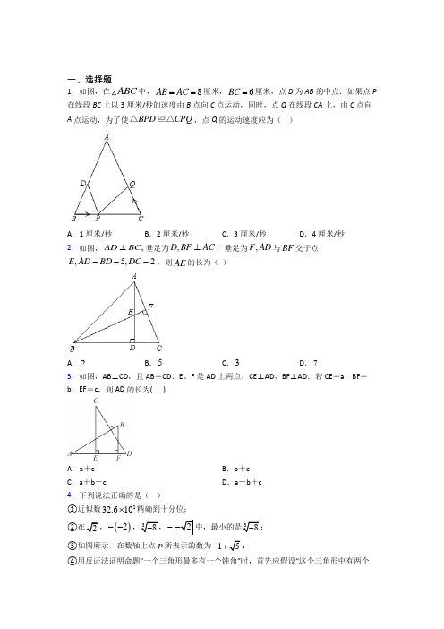 成都市第四十四中学八年级数学上册第二单元《全等三角形》检测卷(有答案解析)
