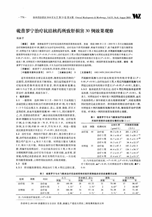 硫普罗宁治疗抗结核药所致肝损害30例效果观察