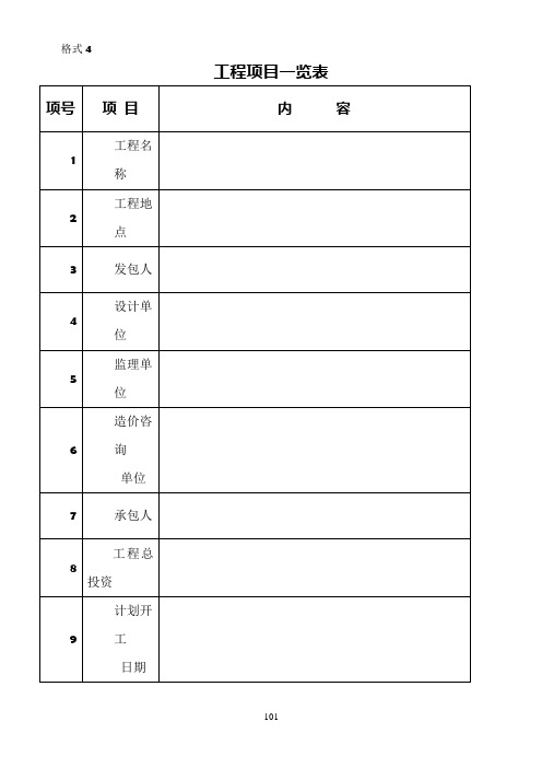 工程项目一览表