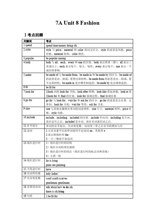 Unit8知识点和考点2022-2023学年牛津译林版七年级英语上册