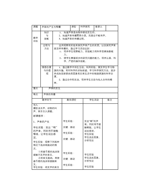 沪科版物理八年级3.1《声音的产生与传播》WORD教案1