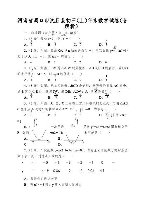 河南省周口市沈丘县初三(上)年末数学试卷(含解析)