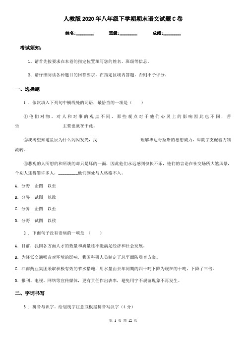 人教版2020年八年级下学期期末语文试题C卷(练习)