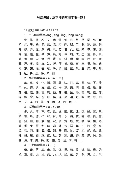 写诗必备：汉字押韵常用字表一览！