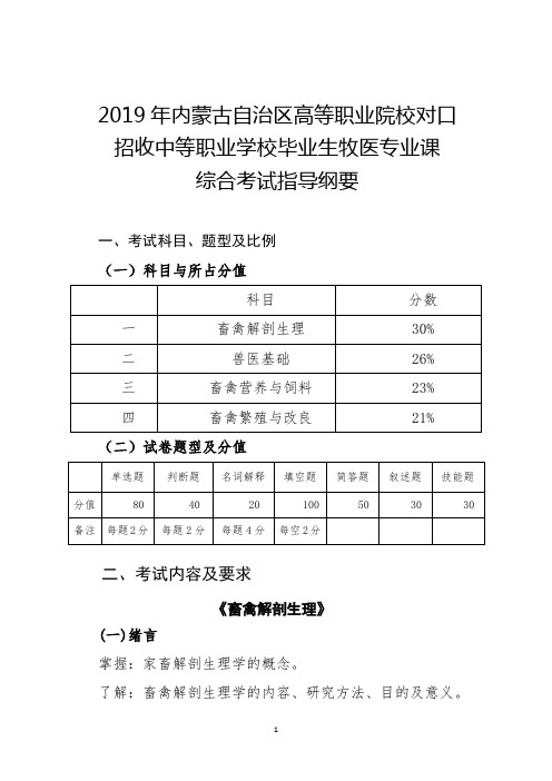 2019职高牧医考纲