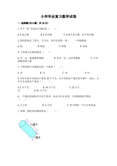 小学毕业复习数学试卷及完整答案(全优)