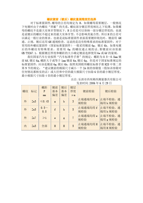 螺纹镀前(镀后)螺纹量规精度的选择