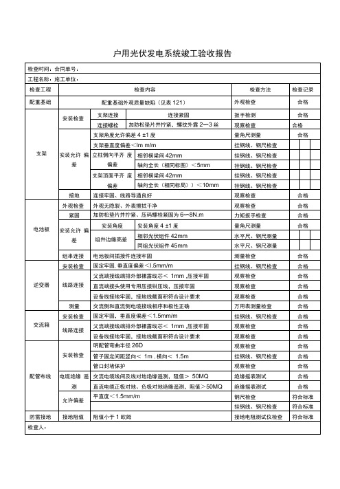 户用光伏竣工验收报告