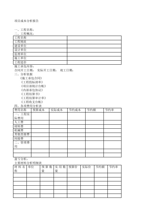 项目成本分析报告样板