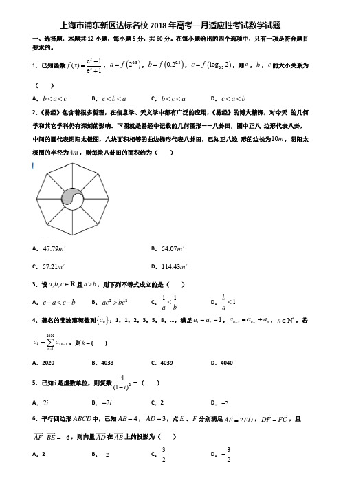 上海市浦东新区达标名校2018年高考一月适应性考试数学试题含解析