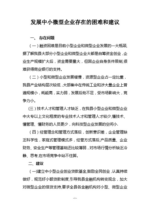 发展中小企业存在的困难和建议