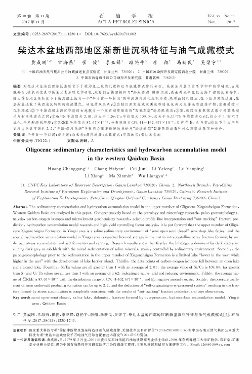柴达木盆地西部地区渐新世沉积特征与油气成藏模式