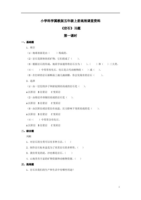 小学科学冀教版五年级上册高效课堂资料《岩石》习题——第一课时