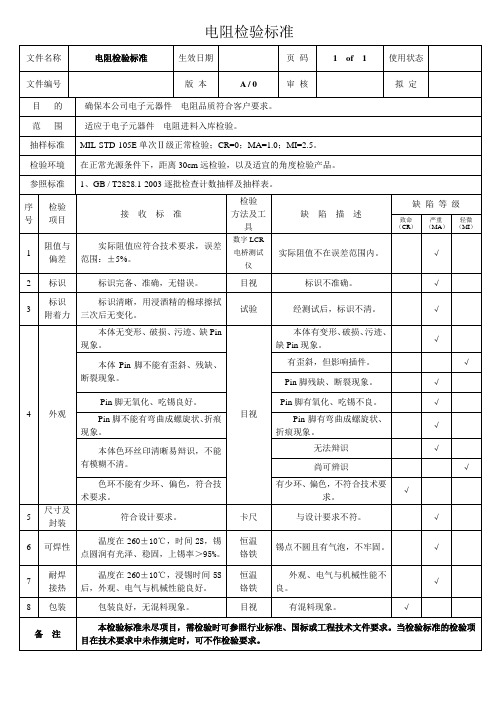 电阻检验标准