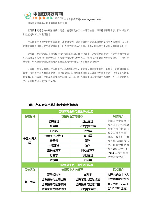 同等学力申硕单证硕士学位证书的作用