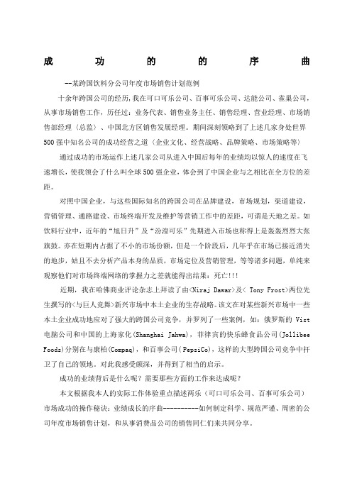 跨国饮料分公司市场销售计划