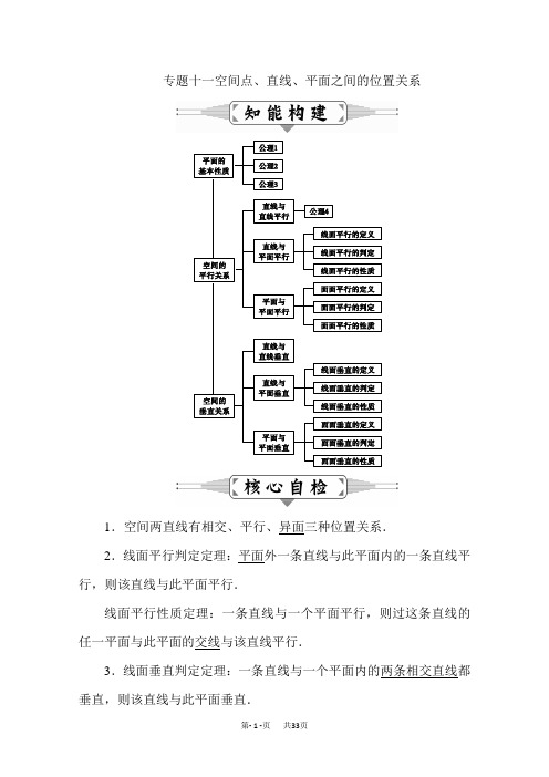 高三数学(理)二轮复习：专题十一 空间点、直线、平面之间的位置关系 Word版含解析