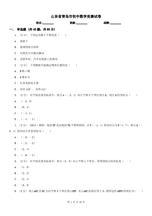 山东省青岛市初中数学竞赛试卷