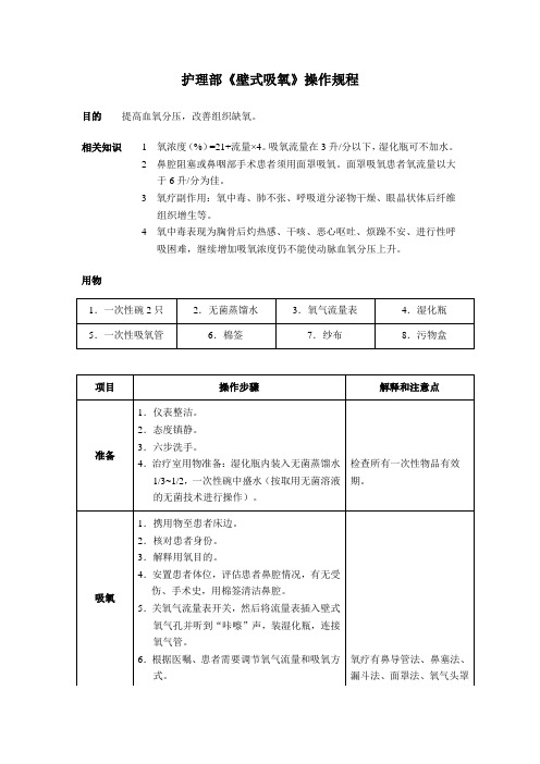 护理部《壁式吸氧》操作规程