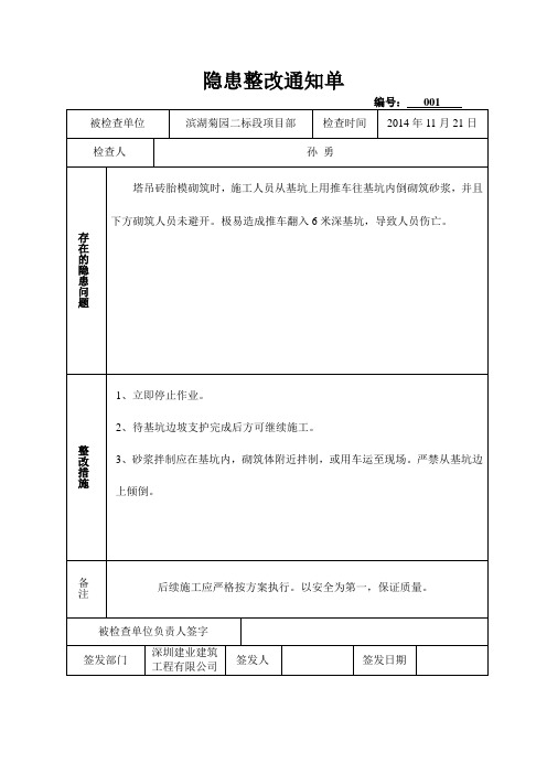 隐患整改通知单样本