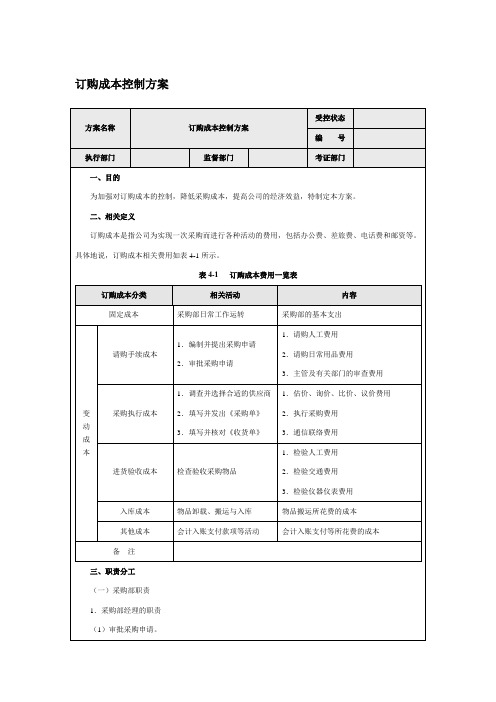 企业内部控制-订购成本控制方案