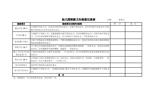 幼儿园班级卫生检查记录表