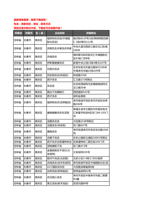 新版吉林省长春市南关区洗衣店企业公司商家户名录单联系方式地址大全230家