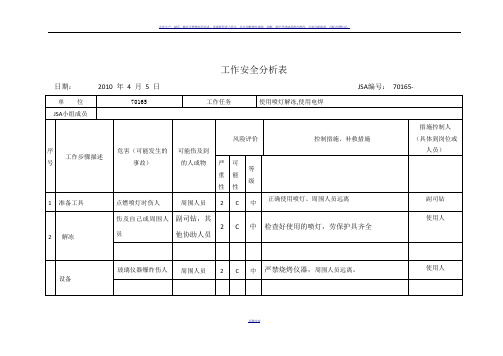 工作安全分析表