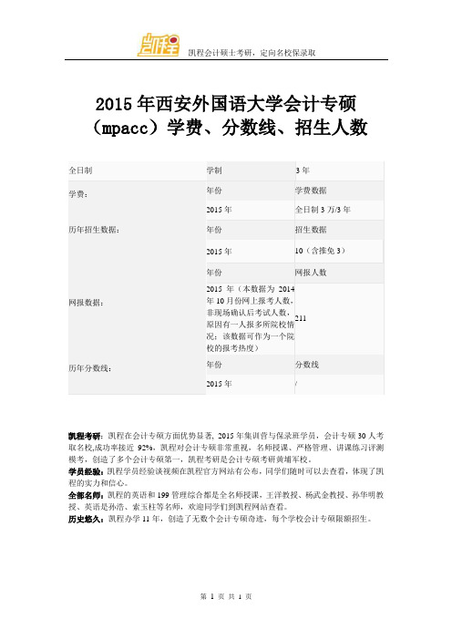 2015年西安外国语大学会计专硕(mpacc)学费、分数线、招生人数