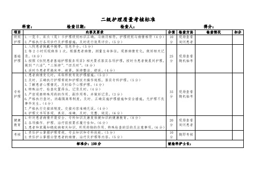 二级护理质量考核标准