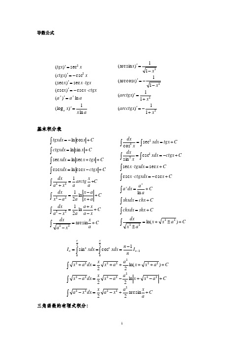 高等数学大学微积分公式