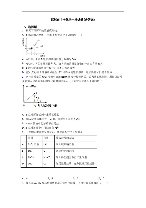 邯郸市中考化学一模试卷(含答案)