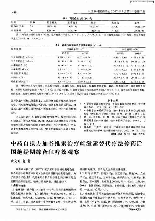 中药自拟方加谷维素治疗雌激素替代疗法停药后围绝经期综合征疗效观察