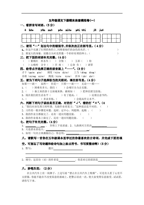 人教版五年级语文下册期末自查模拟卷一