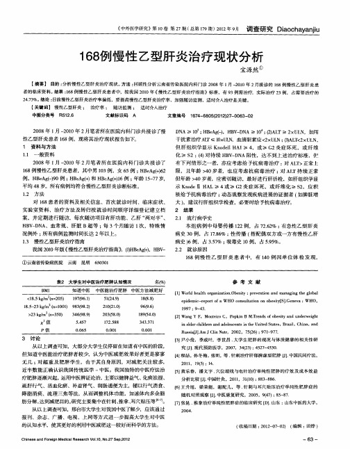 168例慢性乙型肝炎治疗现状分析