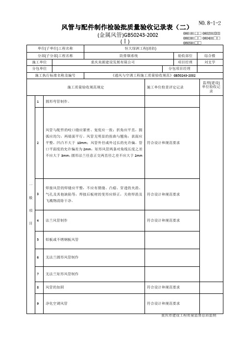 工程建设资料-8-1-2风管与配件制作检验批质量验收记录1