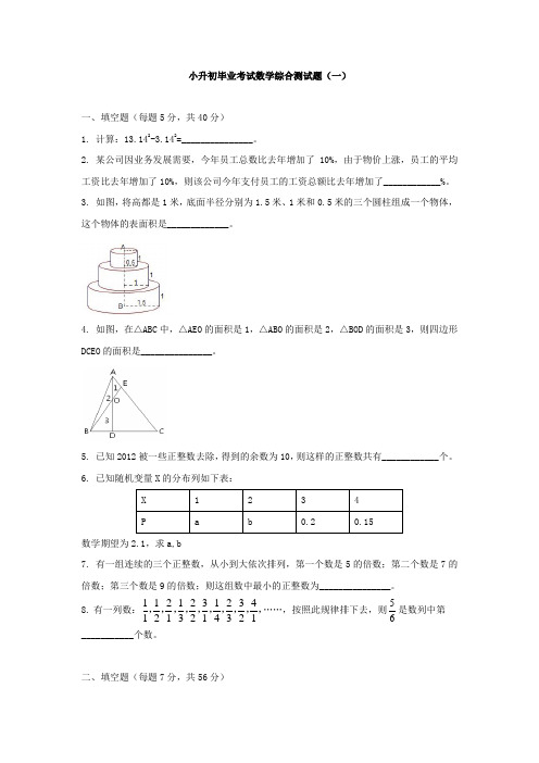 小升初毕业考试数学综合测试卷及答案解析(共五套)