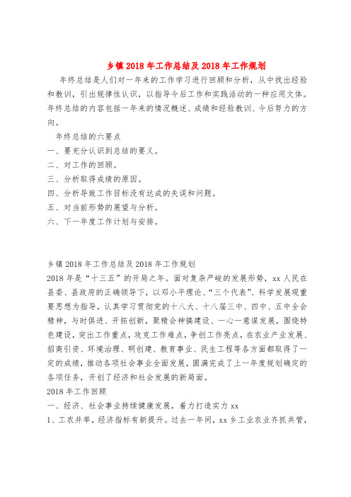 【最新年终总结范本范文模板】乡镇2018年工作总结及2018年工作规划