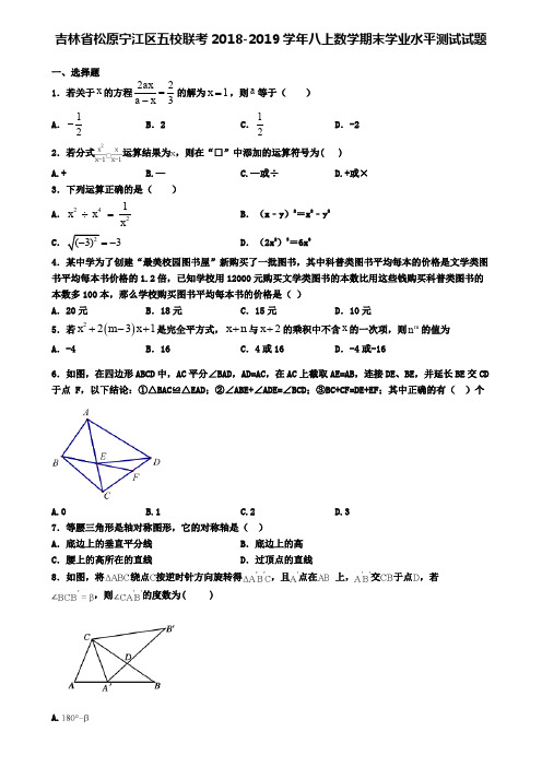 吉林省松原宁江区五校联考2018-2019学年八上数学期末学业水平测试试题