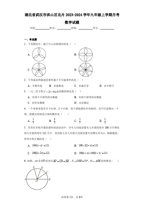 湖北省武汉市洪山区北片2023-2024学年九年级上学期月考数学试题