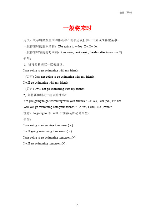 译林版六年级下册英语 一般将来时语法详解 练习(含答案