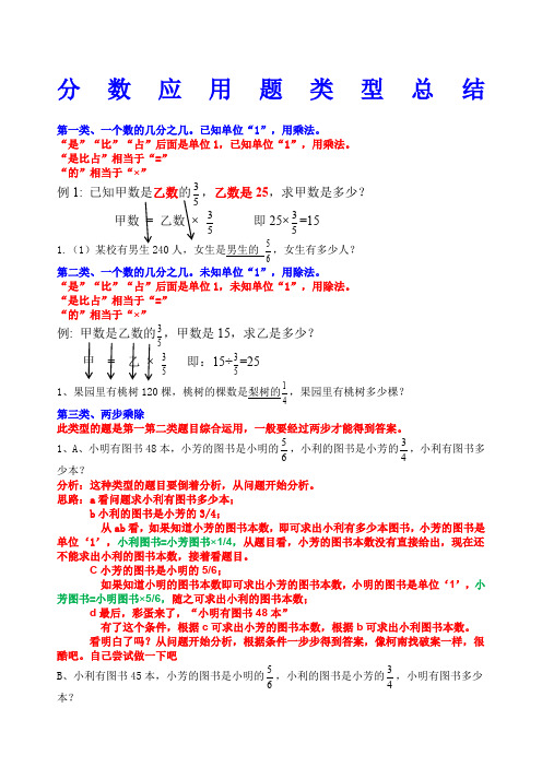 六年级分数乘除法应用题类型总结经典