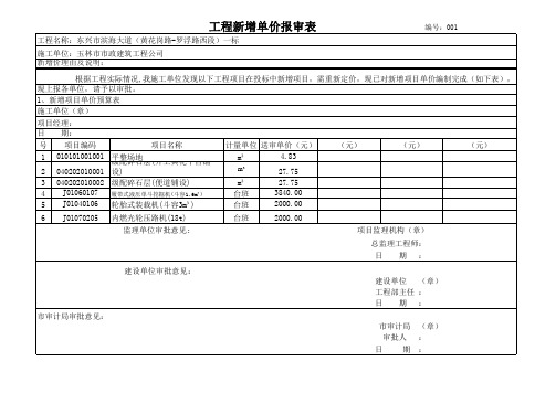 工程新增单价报审表