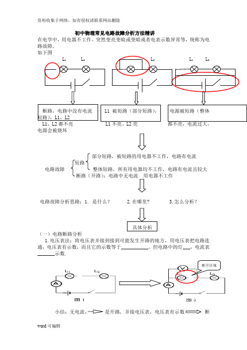 初中物理常见电路故障分析方法精讲资料