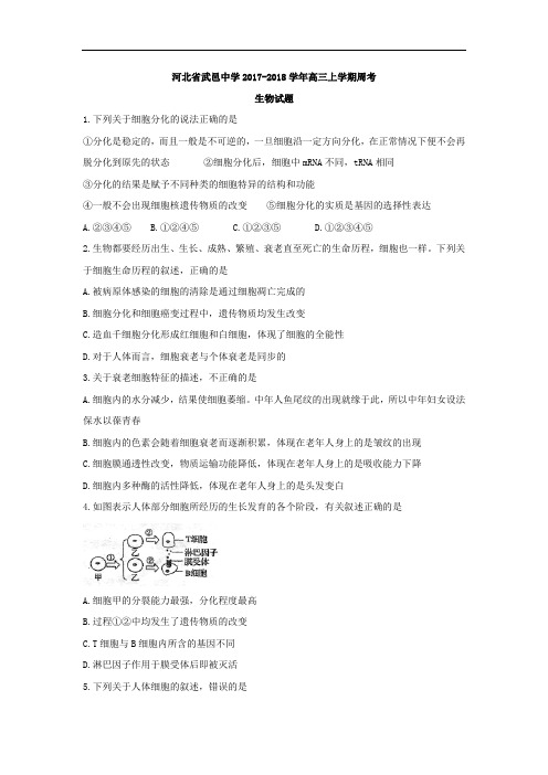 河北省武邑中学2017-2018学年高三上学期周考(11.6)生物试题 Word版含答案