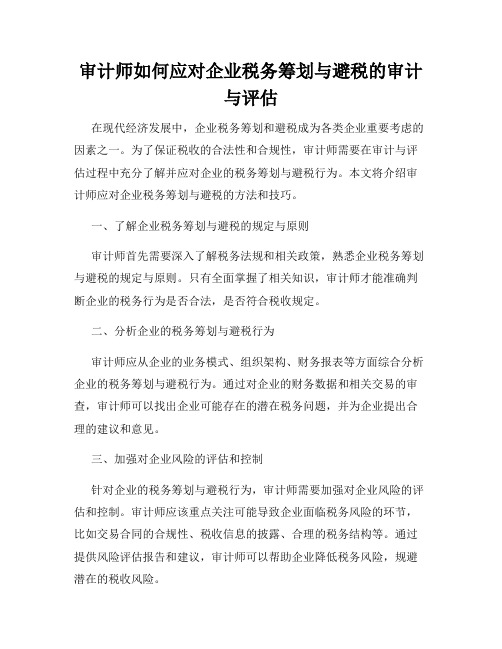 审计师如何应对企业税务筹划与避税的审计与评估