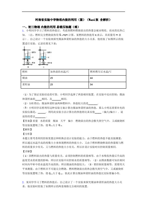 河南省实验中学物理内能的利用(篇)(Word版 含解析)